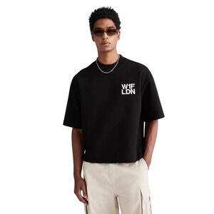 H&M Mens Loose Fit Black W1F LDN Graphic T Shirt‎ Medium